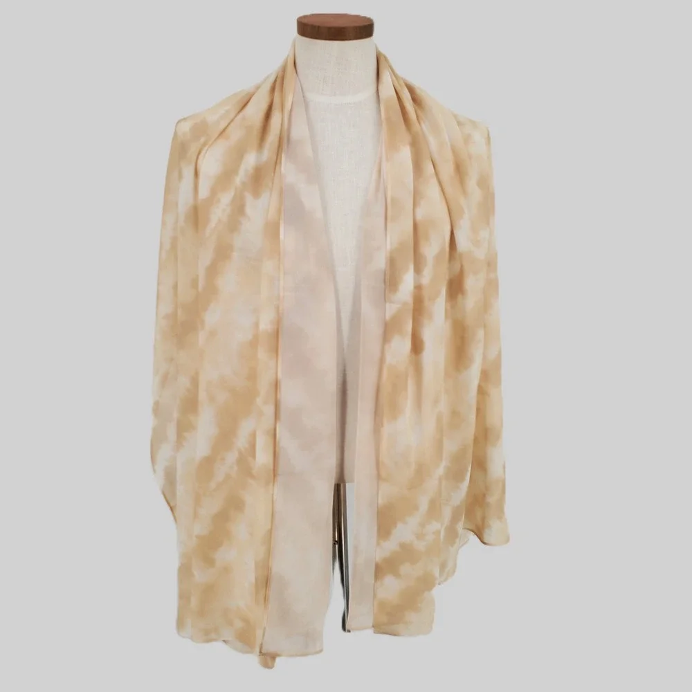 Colleen Lopez Tie Dye Lightweight Sheer Scarf‎ Shawl Wrap Beige Cream One Size